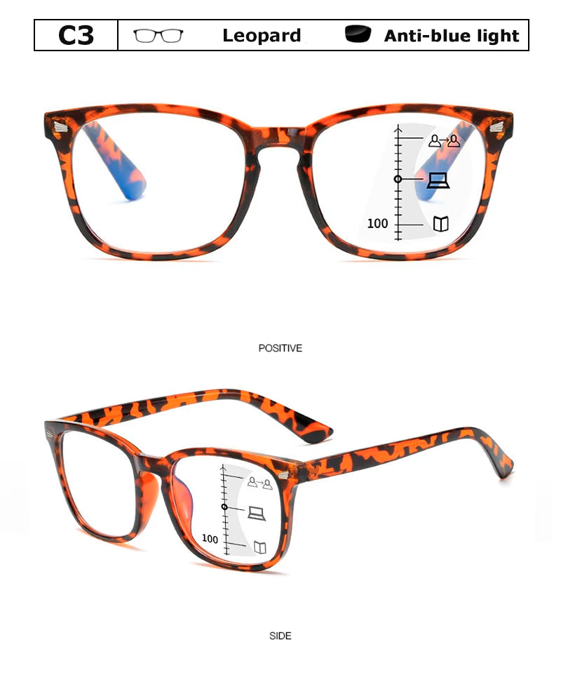 CRIXALIS Square Multifocal Progressive Reading Glasses Men Fashion With Diopters Anti-glare Computer Eyeglasses Women UV400