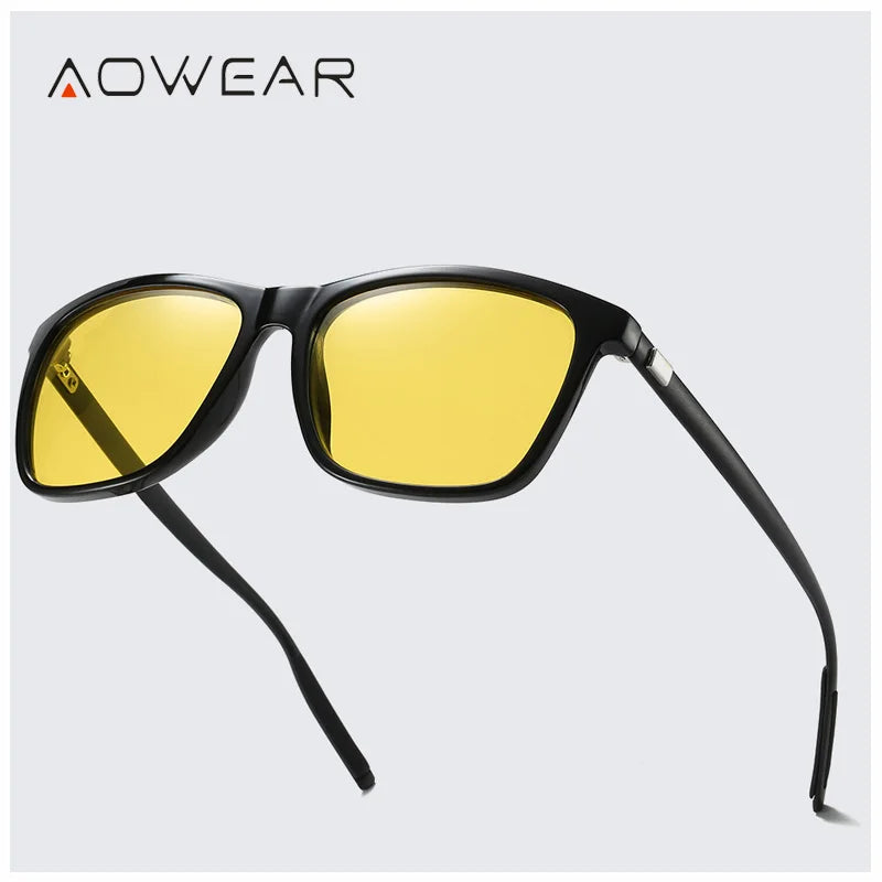 AOWEAR HD Polarized Anti Glare Night Vision Glasses for Driving Nighttime Driver Goggles Yellow Sunglasses for Men / Women Gafas