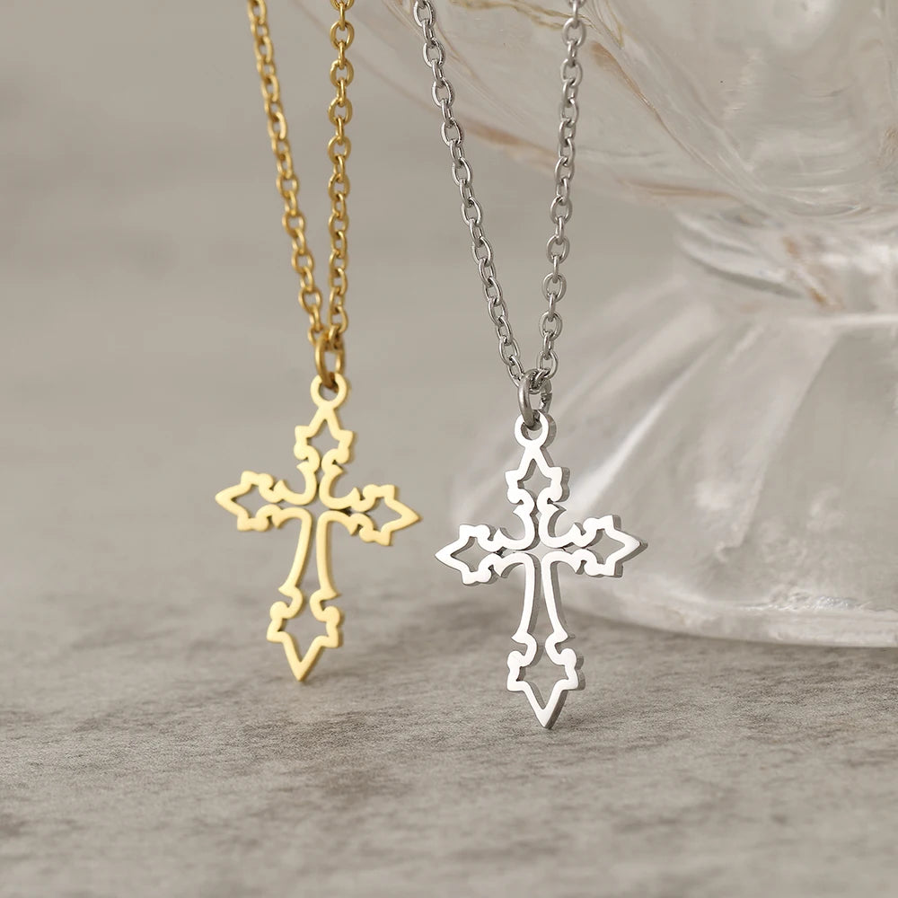 Stainless Steel Necklaces Vintage Cross Pendants Chain Choker Jewellery Fashion Necklace For Women Jewelry Goth Party Gifts NEW