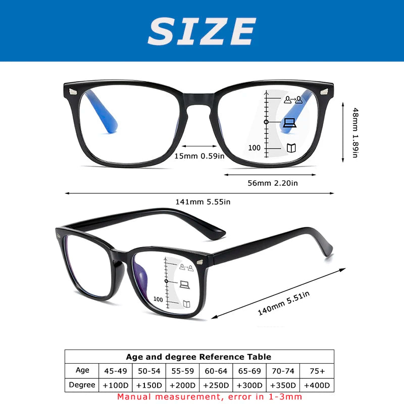 CRIXALIS Square Multifocal Progressive Reading Glasses Men Fashion With Diopters Anti-glare Computer Eyeglasses Women UV400