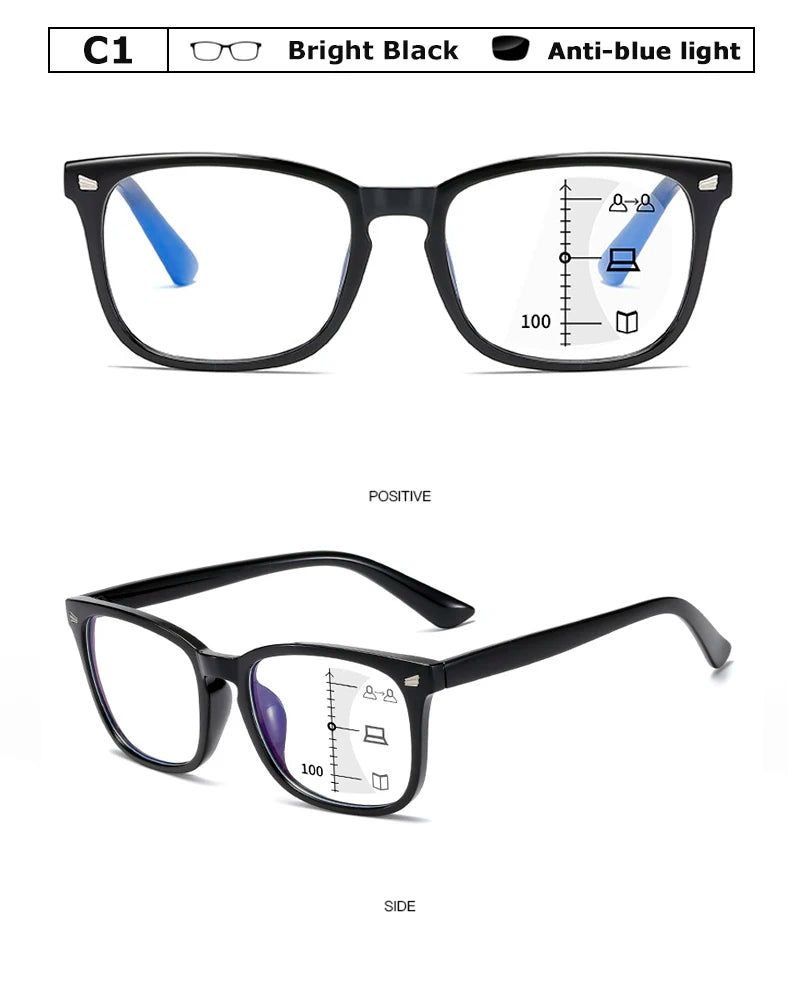 CRIXALIS Square Multifocal Progressive Reading Glasses Men Fashion With Diopters Anti-glare Computer Eyeglasses Women UV400