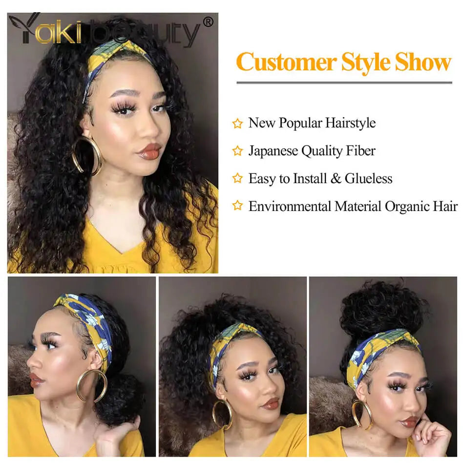 Long Kinky Curly Headband Wigs 28Inch Synthetic Ice Headband Wig For Black Women Afro Curly Water Wave Organic Fiber Hair