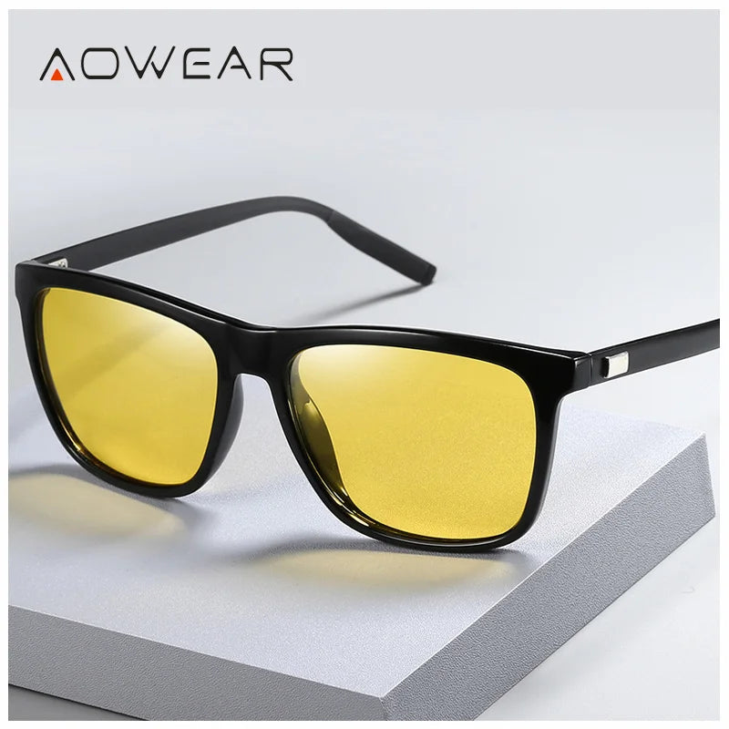 AOWEAR HD Polarized Anti Glare Night Vision Glasses for Driving Nighttime Driver Goggles Yellow Sunglasses for Men / Women Gafas