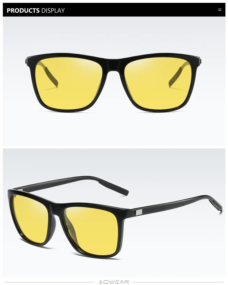AOWEAR HD Polarized Anti Glare Night Vision Glasses for Driving Nighttime Driver Goggles Yellow Sunglasses for Men / Women Gafas