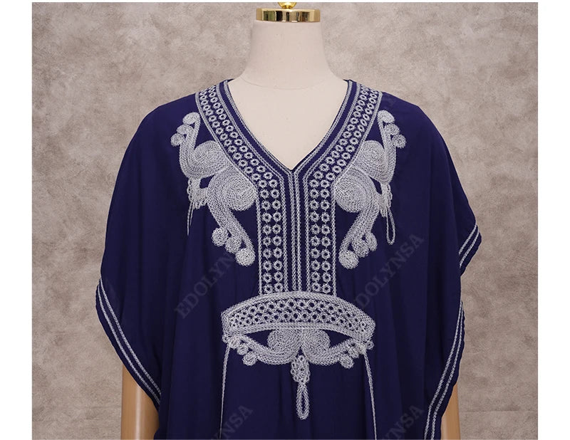 2024 Vintage Embroidery Kaftan Sexy V-neck Batwing Sleeve High Waist Maxi Dress Tunic Women Clothing Summer Beach Dresses Q660
