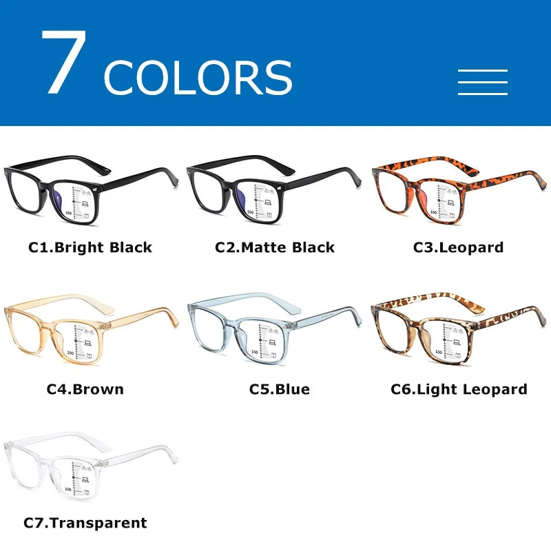 CRIXALIS Square Multifocal Progressive Reading Glasses Men Fashion With Diopters Anti-glare Computer Eyeglasses Women UV400
