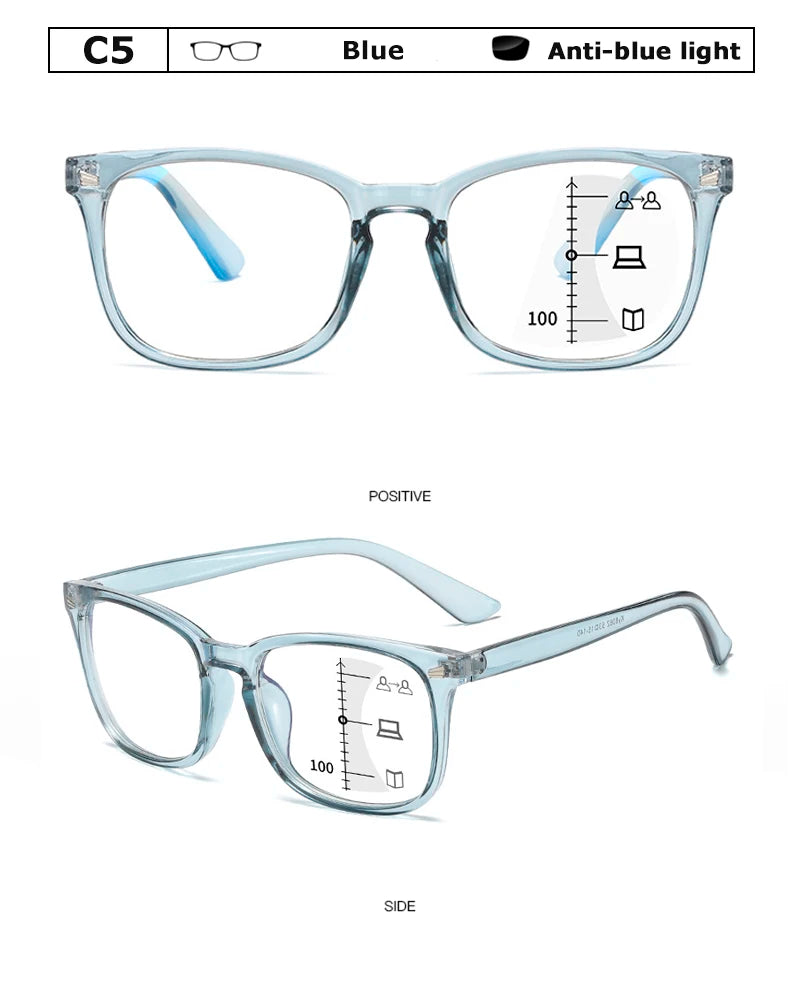 CRIXALIS Square Multifocal Progressive Reading Glasses Men Fashion With Diopters Anti-glare Computer Eyeglasses Women UV400