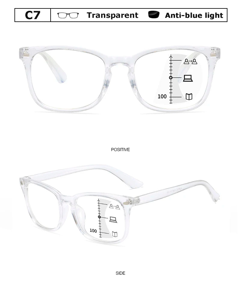 CRIXALIS Square Multifocal Progressive Reading Glasses Men Fashion With Diopters Anti-glare Computer Eyeglasses Women UV400