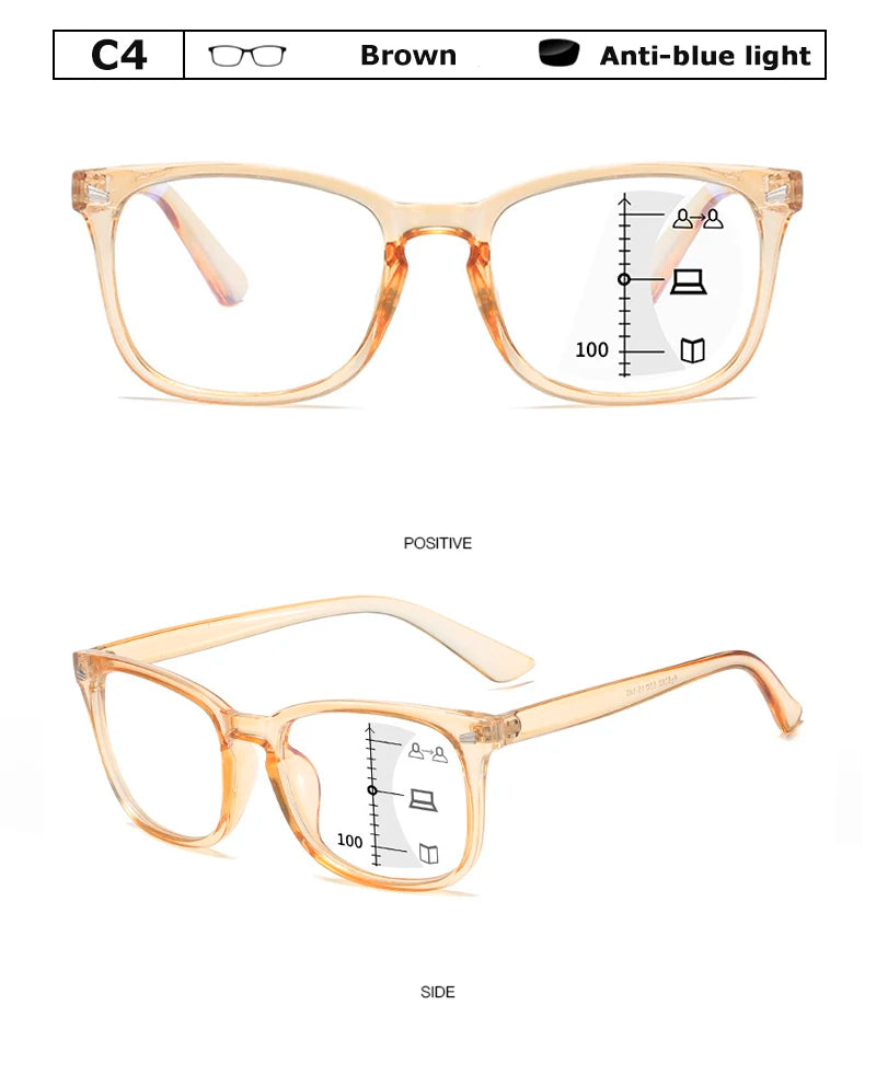 CRIXALIS Square Multifocal Progressive Reading Glasses Men Fashion With Diopters Anti-glare Computer Eyeglasses Women UV400