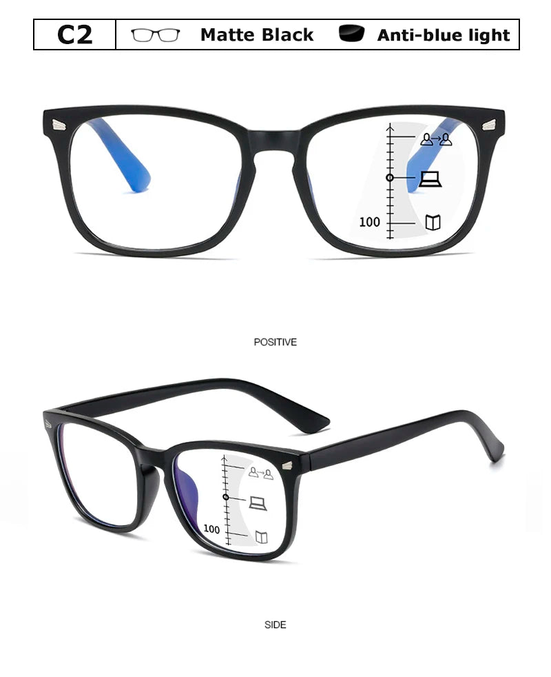 CRIXALIS Square Multifocal Progressive Reading Glasses Men Fashion With Diopters Anti-glare Computer Eyeglasses Women UV400