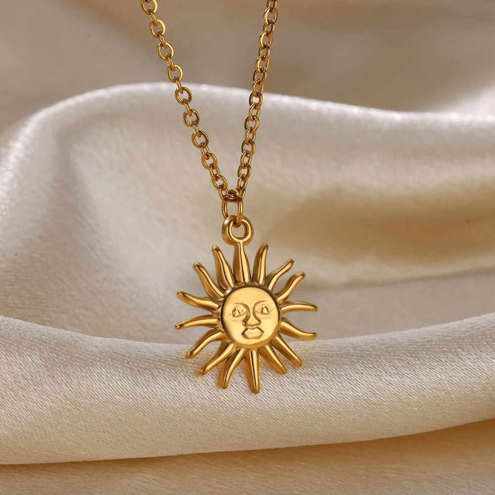 Stainless Steel Geometric Necklace For Women Fashion Sun Sunflower Pendant Clavicle Chain Aesthetic Jewelry Accessories Femme