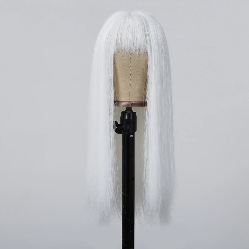 HENRY MARGU White Long Straight Synthetic Wigs for Women Colorful Cosplay Party Fake Hair with Bangs White Wig HighTemperature