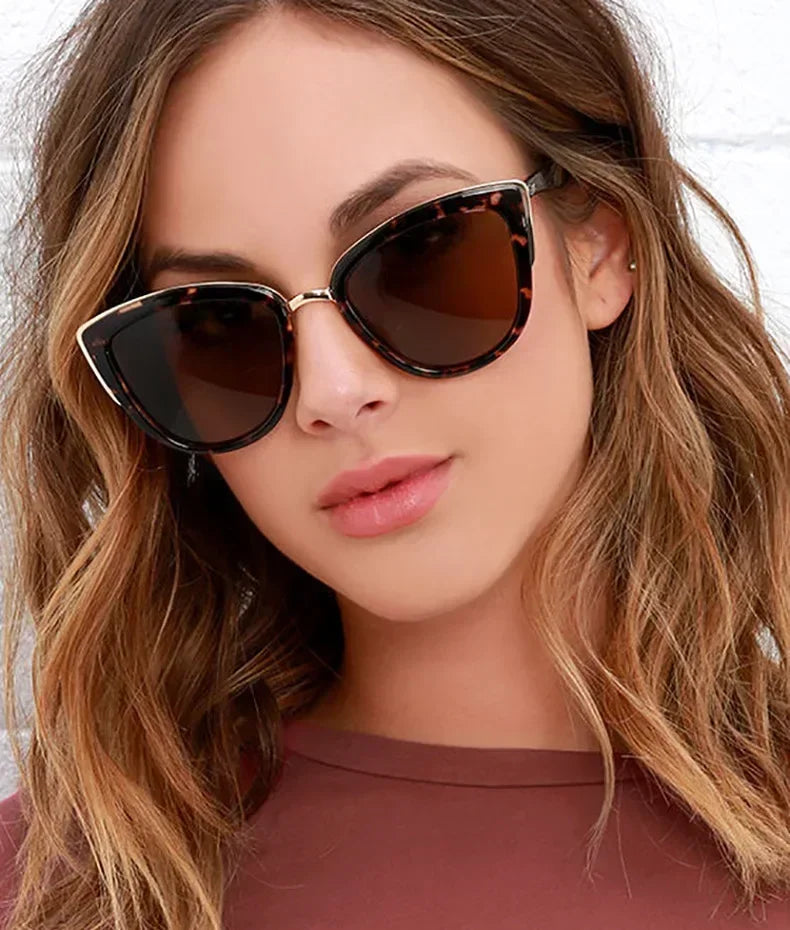 2025 Brand Vintage Cat Eye Sunglasses Woman Retro Driving Round Metal Frame Sun Glasses For Female Mirror UV400