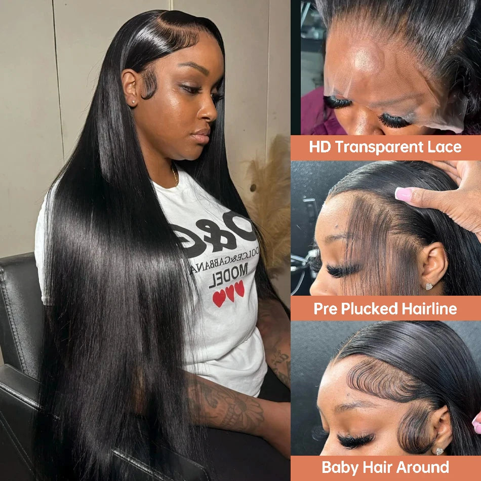 13x6 Hd Lace Frontal Wig Human Hair 40 Inch 13x4 Straight Lace Front Human Hair Wigs For Women Pre Plucked 200 Density Remy Hair