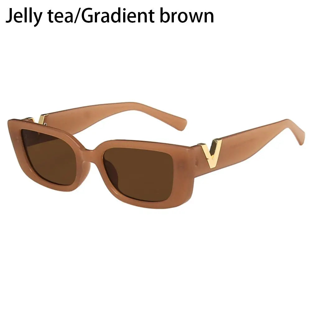 Retro Cat eyt Frame Sunglasses Women 2023 Luxury V Sun Glasses Men Fashion Rectangle Jelly Sunglasses with Metal Hinges UV400