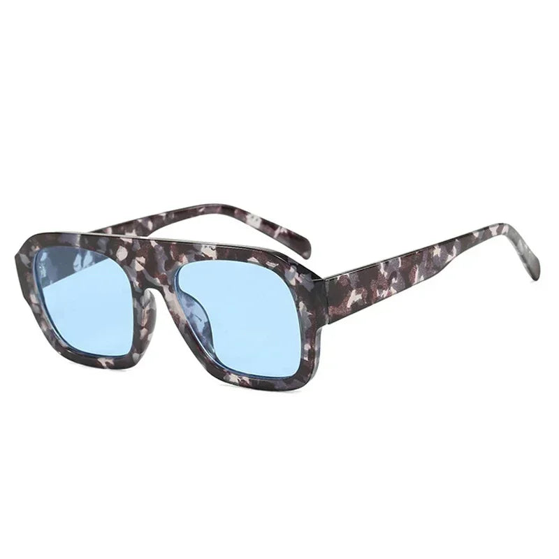 JNPCXI Fashion Square Women Sunglasses Shades UV400 Retro Leopard Tea Candy Color Gradient Men Punk Sun Glasses