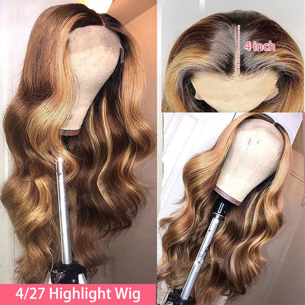 13x6 Highlight Lace Frontal Wig Human Hair Body Wave Ombre Colored Honey Blonde Lace Front Human Hair Wigs For Women Pre Plucked