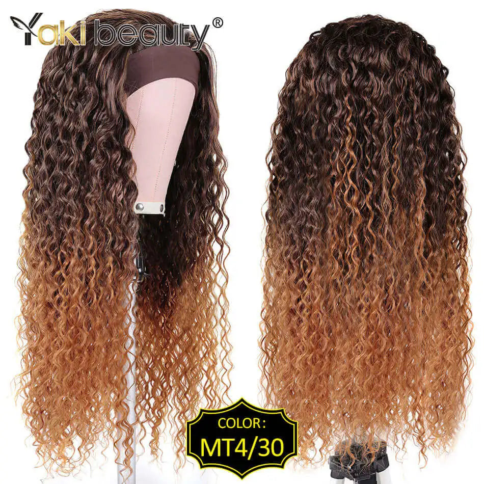 Long Kinky Curly Headband Wigs 28Inch Synthetic Ice Headband Wig For Black Women Afro Curly Water Wave Organic Fiber Hair