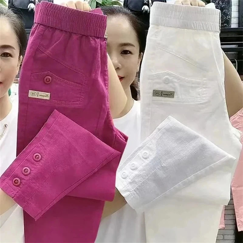 New 2025 Fashion Korean Women's pants Spring Summer  Casual Slim Elastic Waist Pants Female Harun pants Ladies Trousers