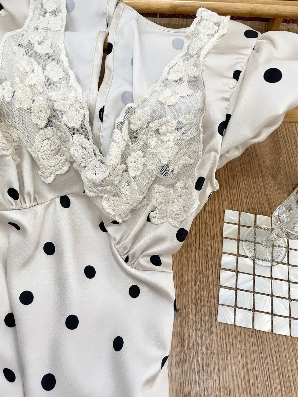 Absobe French Lace Patchwork Satin Polka Dot A-Line Maxi Dress For Women Elegant Backless Long Gown Chic Birthday Party Outfit