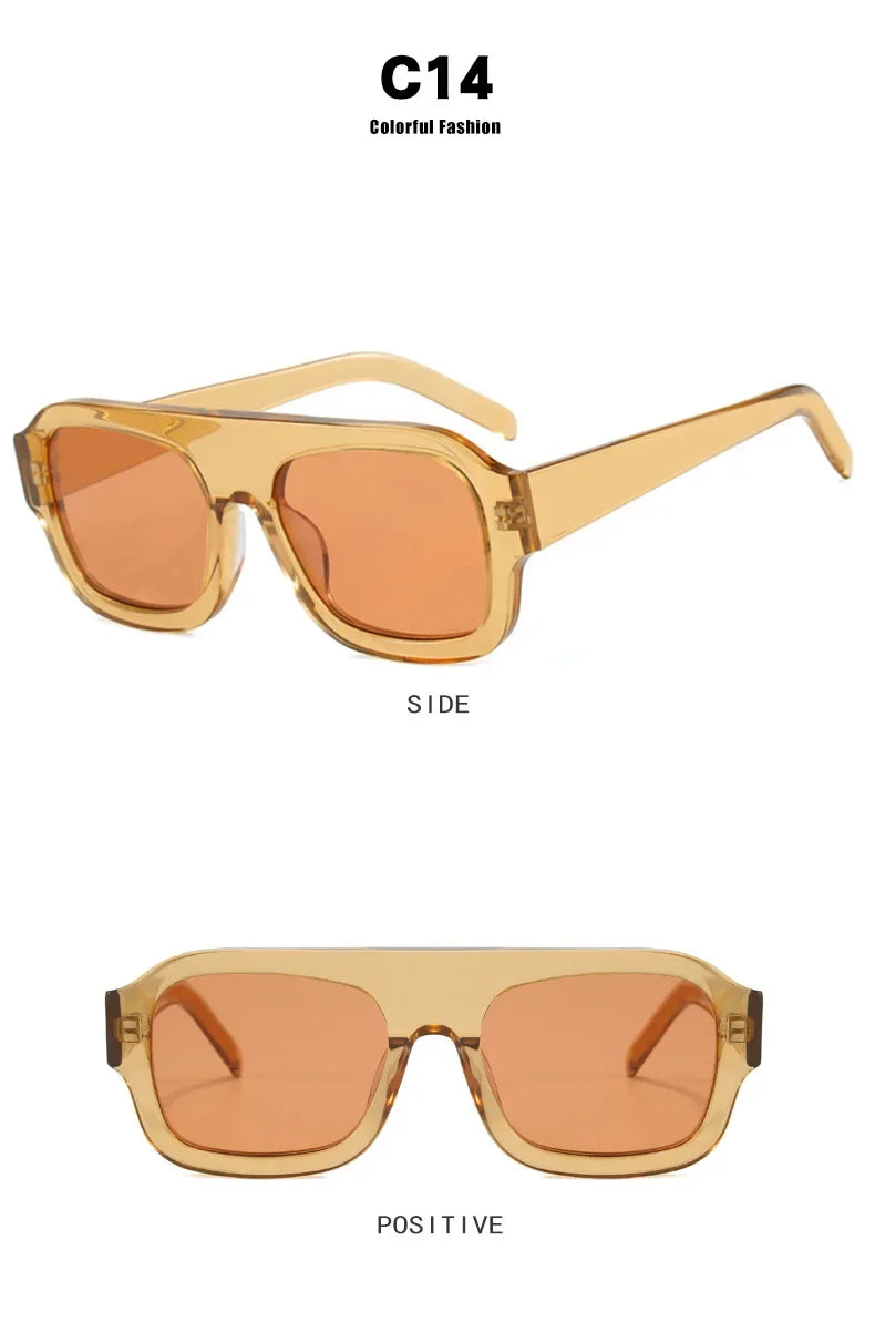 JNPCXI Fashion Square Women Sunglasses Shades UV400 Retro Leopard Tea Candy Color Gradient Men Punk Sun Glasses