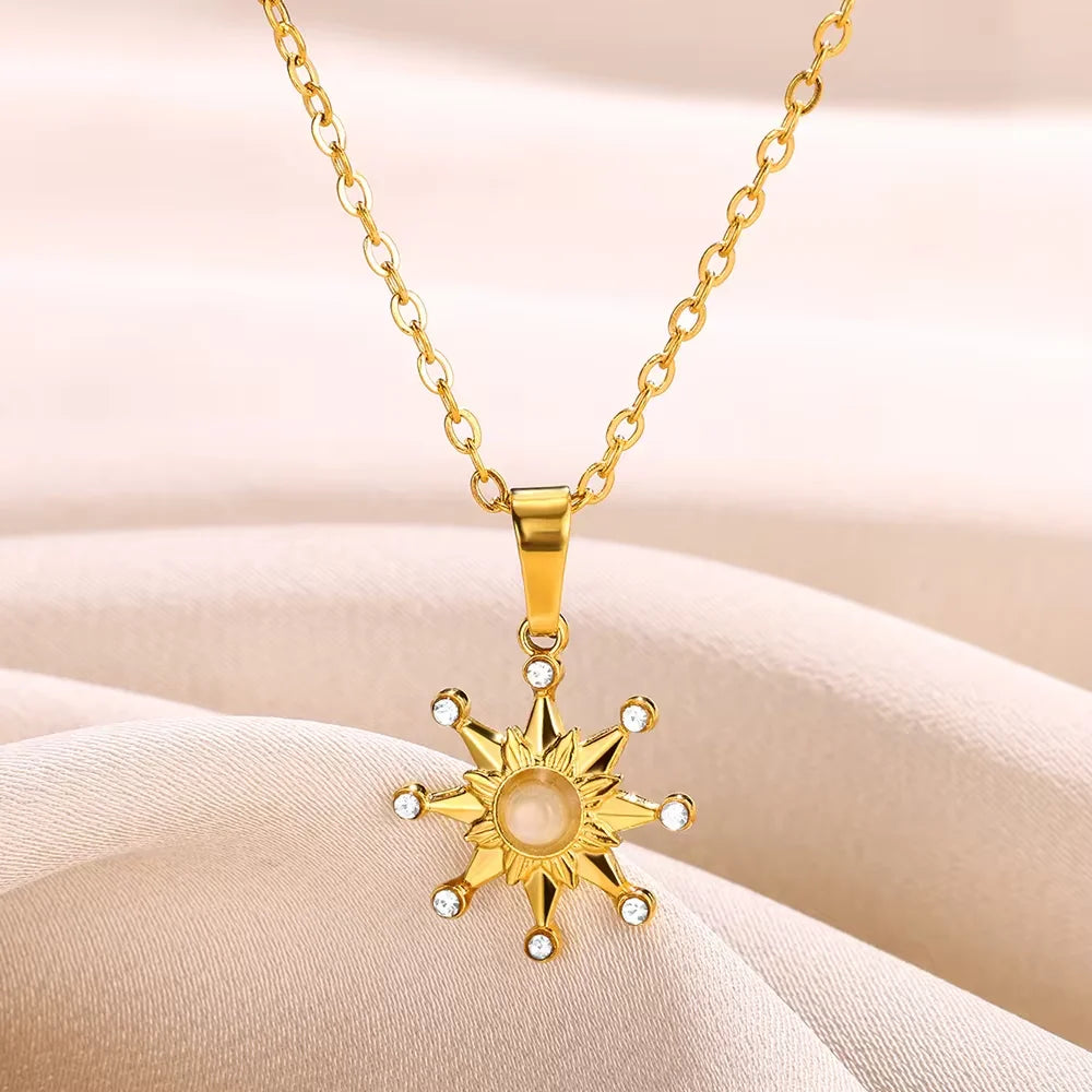 Stainless Steel Geometric Necklace For Women Fashion Sun Sunflower Pendant Clavicle Chain Aesthetic Jewelry Accessories Femme