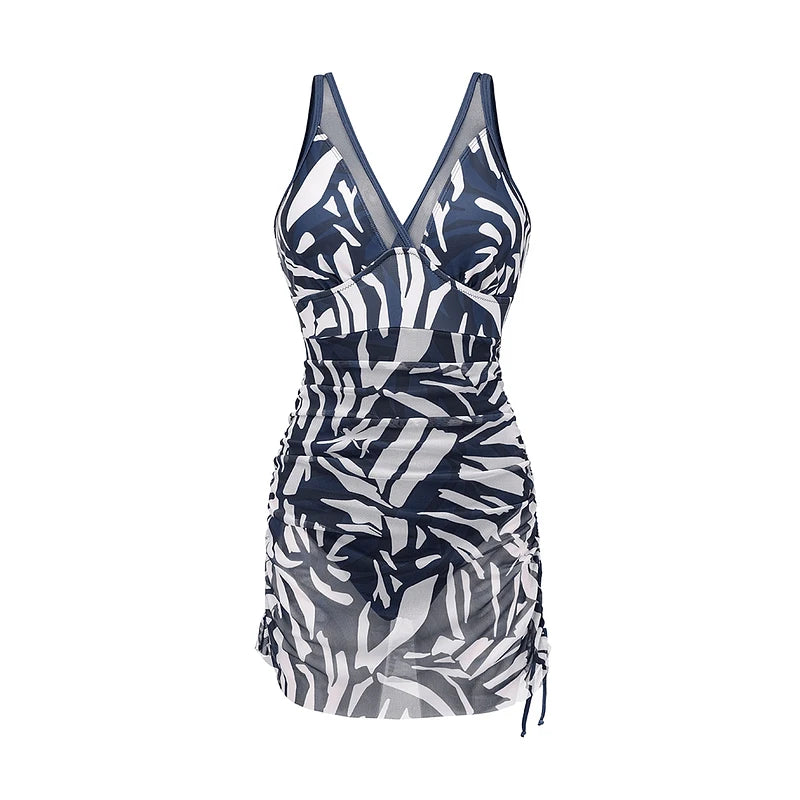 2025 Sexy Bikini Swimsuit Women One Piece Swim Dress Tummy Control Swimsuits Slimming Mesh Sheer Sarong Wraps Bathing Suit