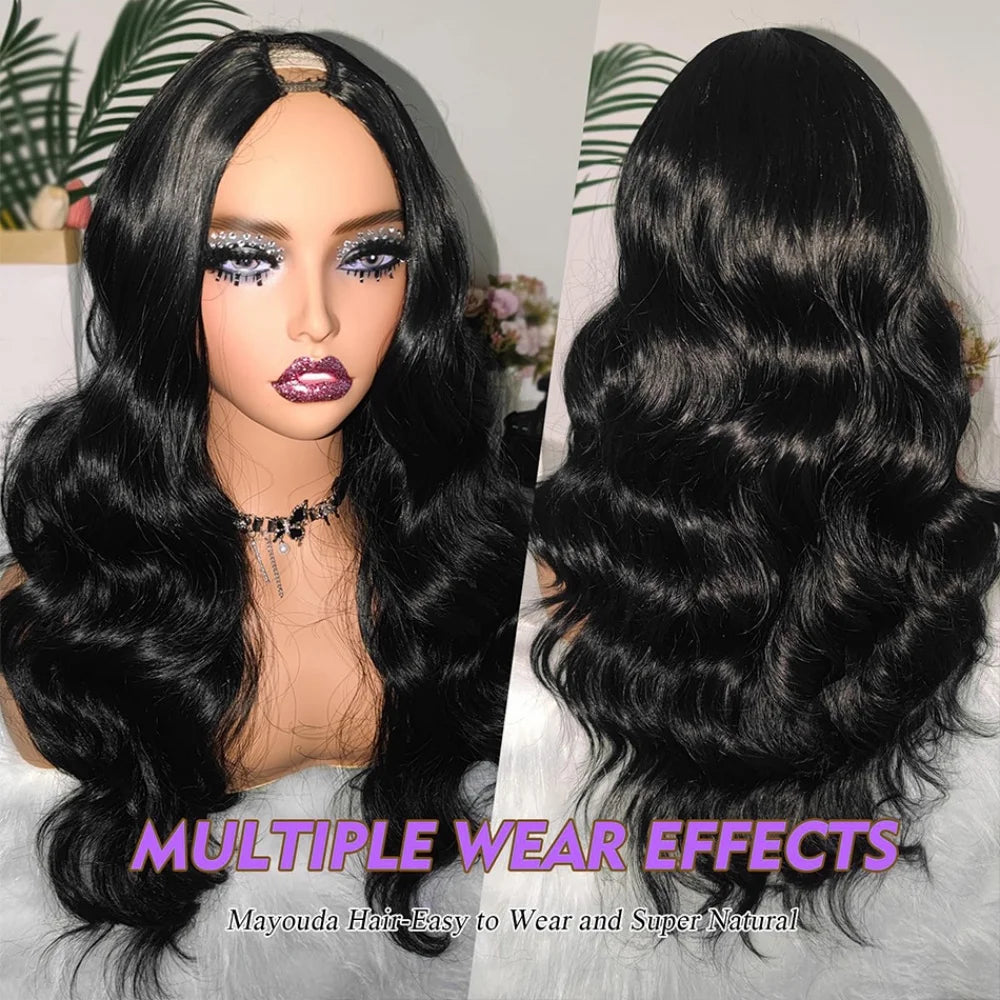 250% Density V Part Wig Human Hair Body Wave Upgrade Brazilian Glueless Wigs For Women Full Head Clip In Half Wig No Leave Out