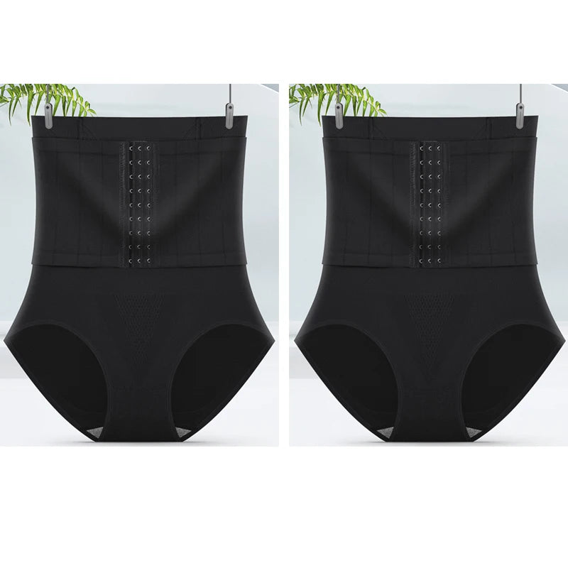 2pcs Women High Waist Shaping Briefs Buckle adjustment Body Shaper Slimming Underwear Butt Lifter Control Pantie Shapewear Pant