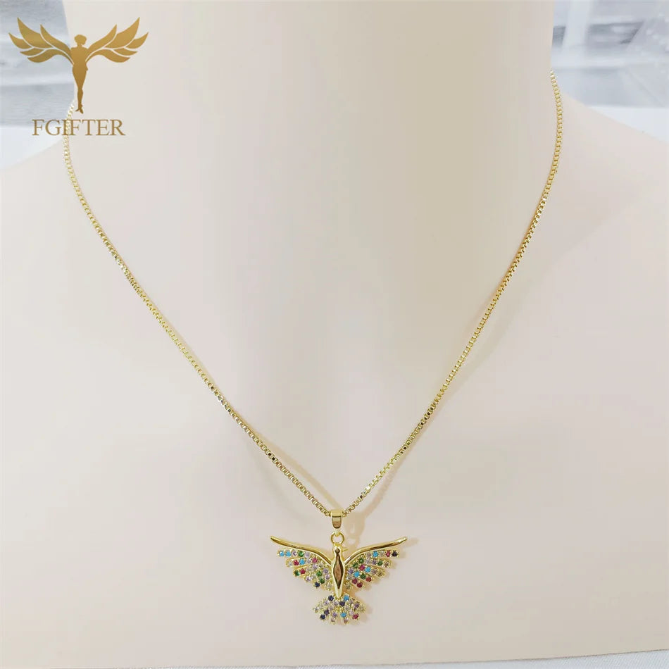 Luxury Graces Colored Phoenix Zircon Copper Pendant Necklaces Stainless Steel Chain High Grade Bird Choker Women's Party Jewelry