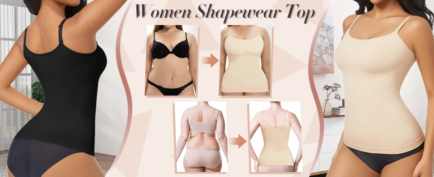 Women Shapewear Top Tummy Control Body Shaper Scoop Neck Compressions Cami Vest mit  Straps Shaping Camisole Shirt Slim Vest
