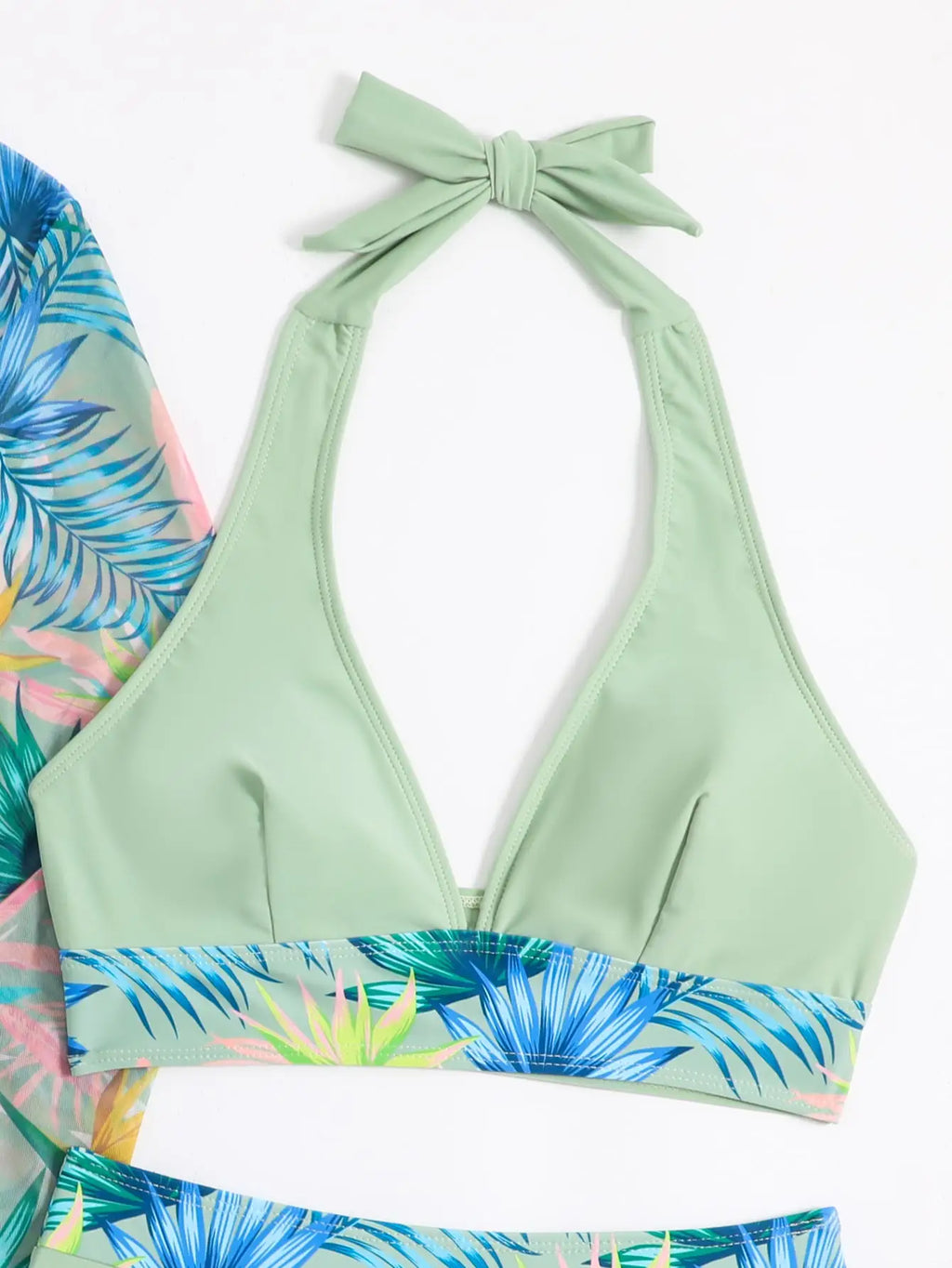 Halter Print Bikini Sets 3PCS Women Swimsuit With Kimono High Waist Swimwear Female Bathers Bathing Swimming Swim Suit Beachwear