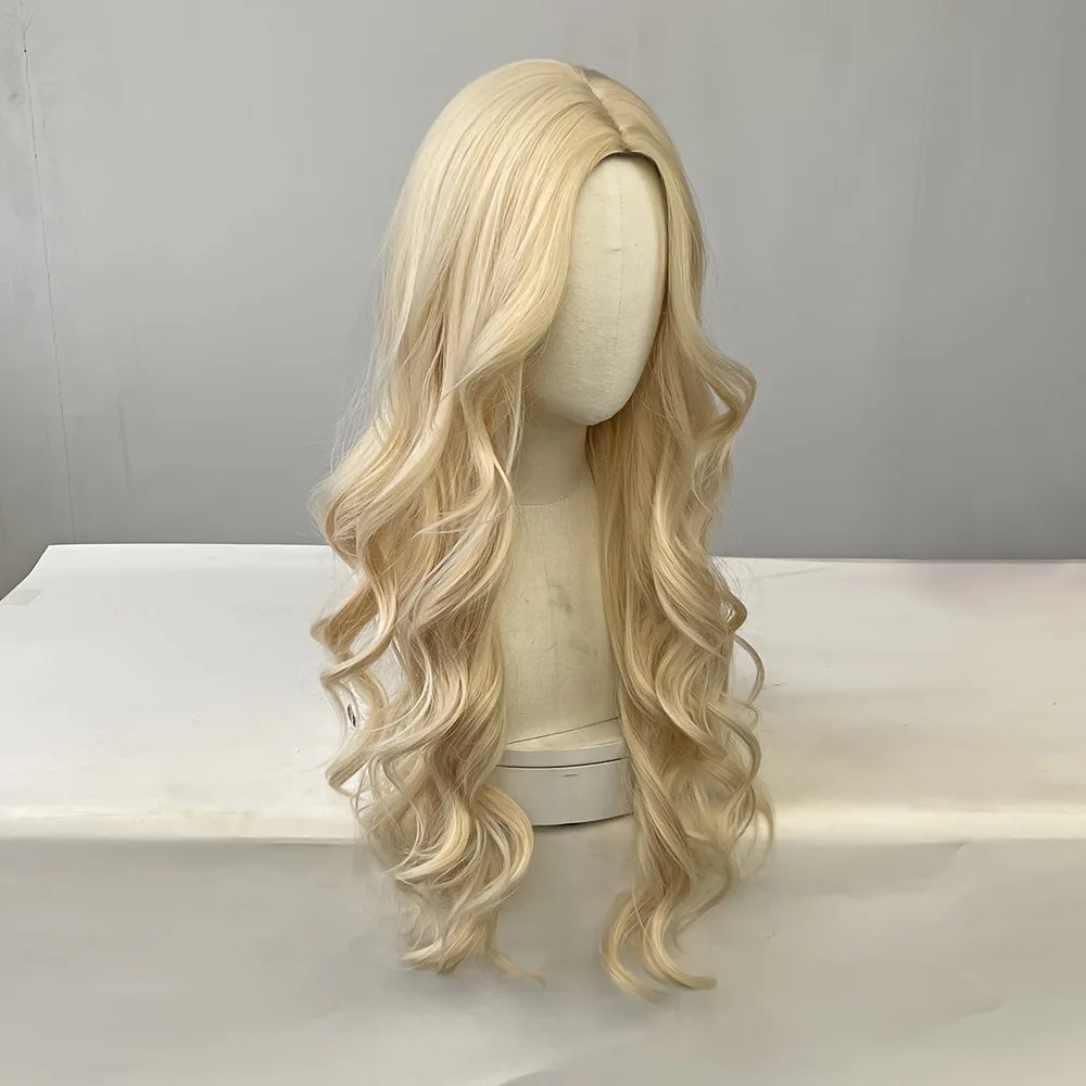Blonde women's synthetic wig with large waves and long curly hair wig full head set Halloween cosplay daily dress wig