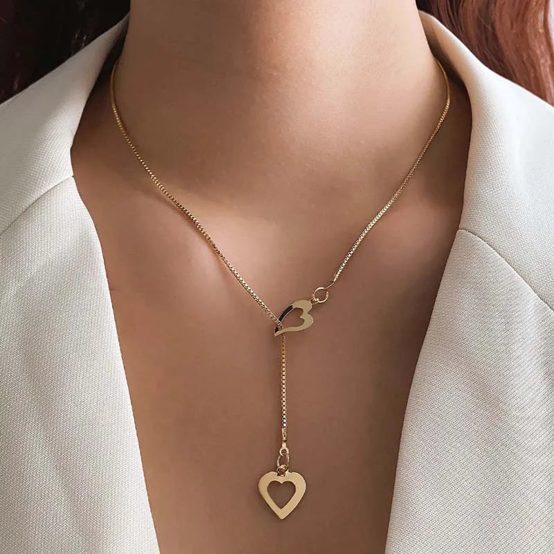 Fashion Double Love Heart Necklaces for Women Simple Sliver Color Personality Long Tassel Necklace Party Jewellery Gifts