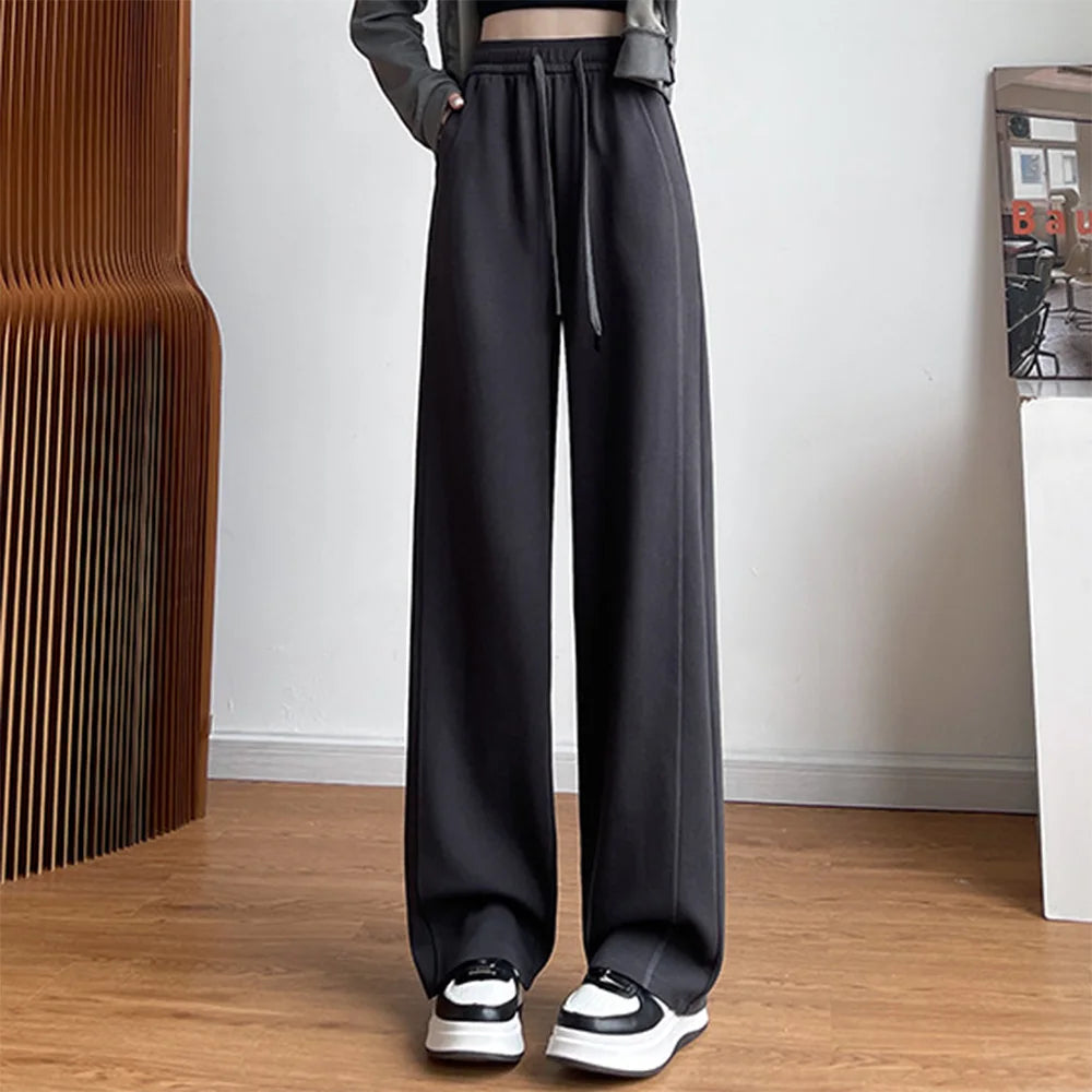 Casual High Waist Wide Leg Pants for Women – Korean Style Loose Fit Sweatpants, Trendy Streetwear Trousers