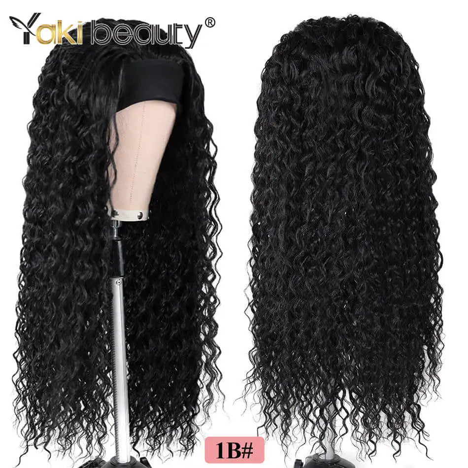 Long Kinky Curly Headband Wigs 28Inch Synthetic Ice Headband Wig For Black Women Afro Curly Water Wave Organic Fiber Hair