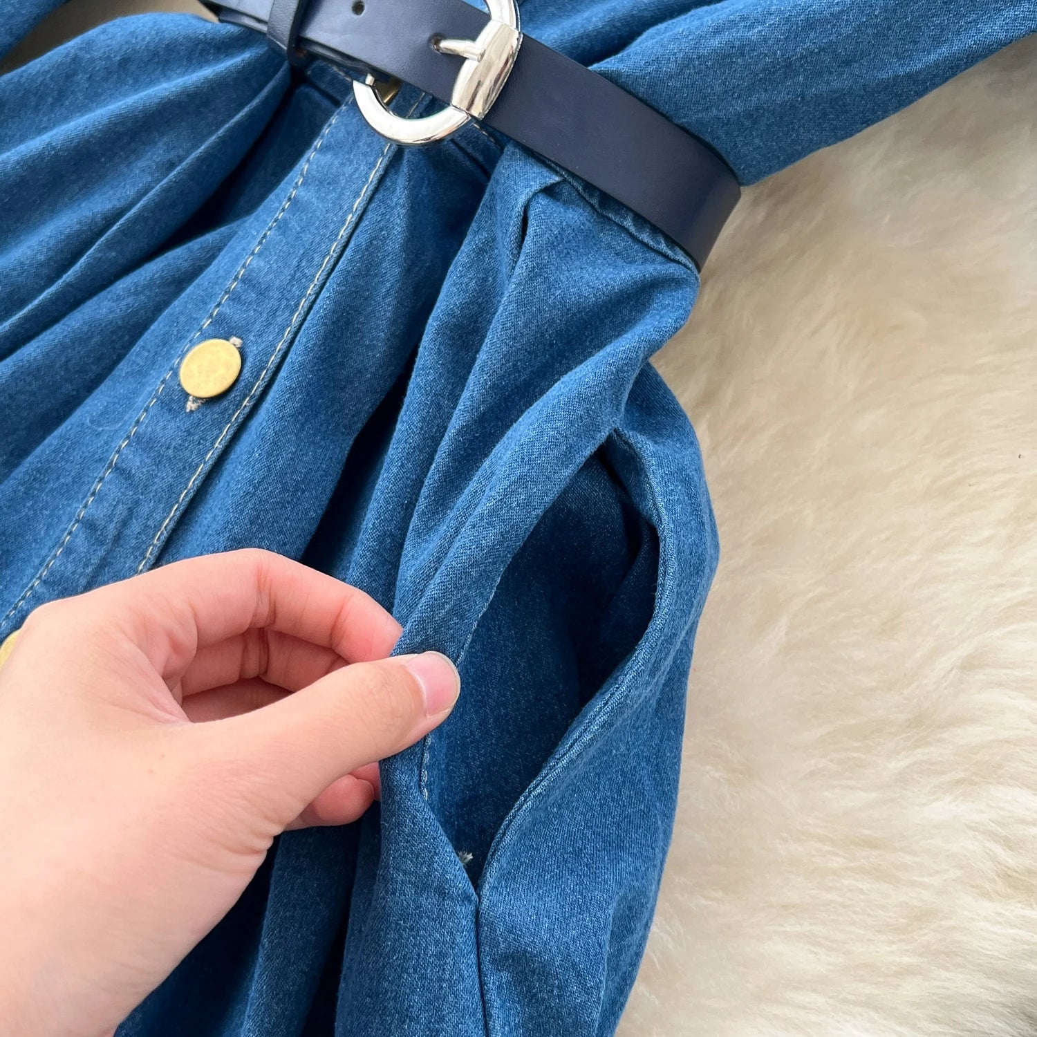 Sexy long sleeve Slit Pockets Single Breasted High Waist Pleated dress Vestidos sundress Women Evening Party dress