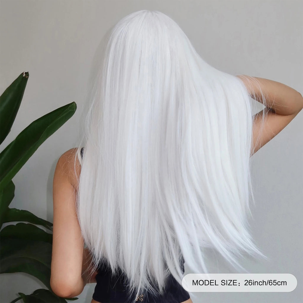 HENRY MARGU White Long Straight Synthetic Wigs for Women Colorful Cosplay Party Fake Hair with Bangs White Wig HighTemperature