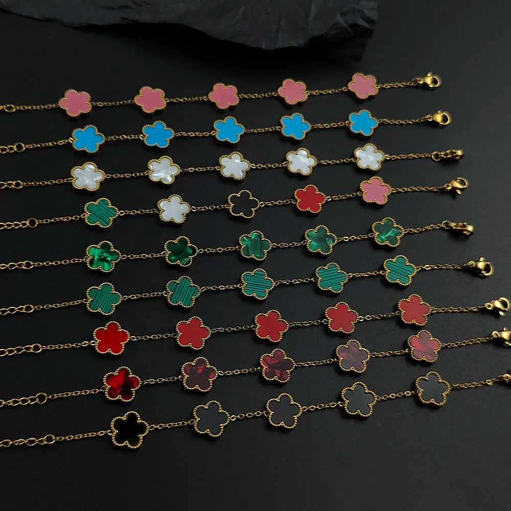 Mussel five-leaf plum blossom stainless steel women's exquisite chain bracelet, 18K gold plated, light luxury, lucky jewelry