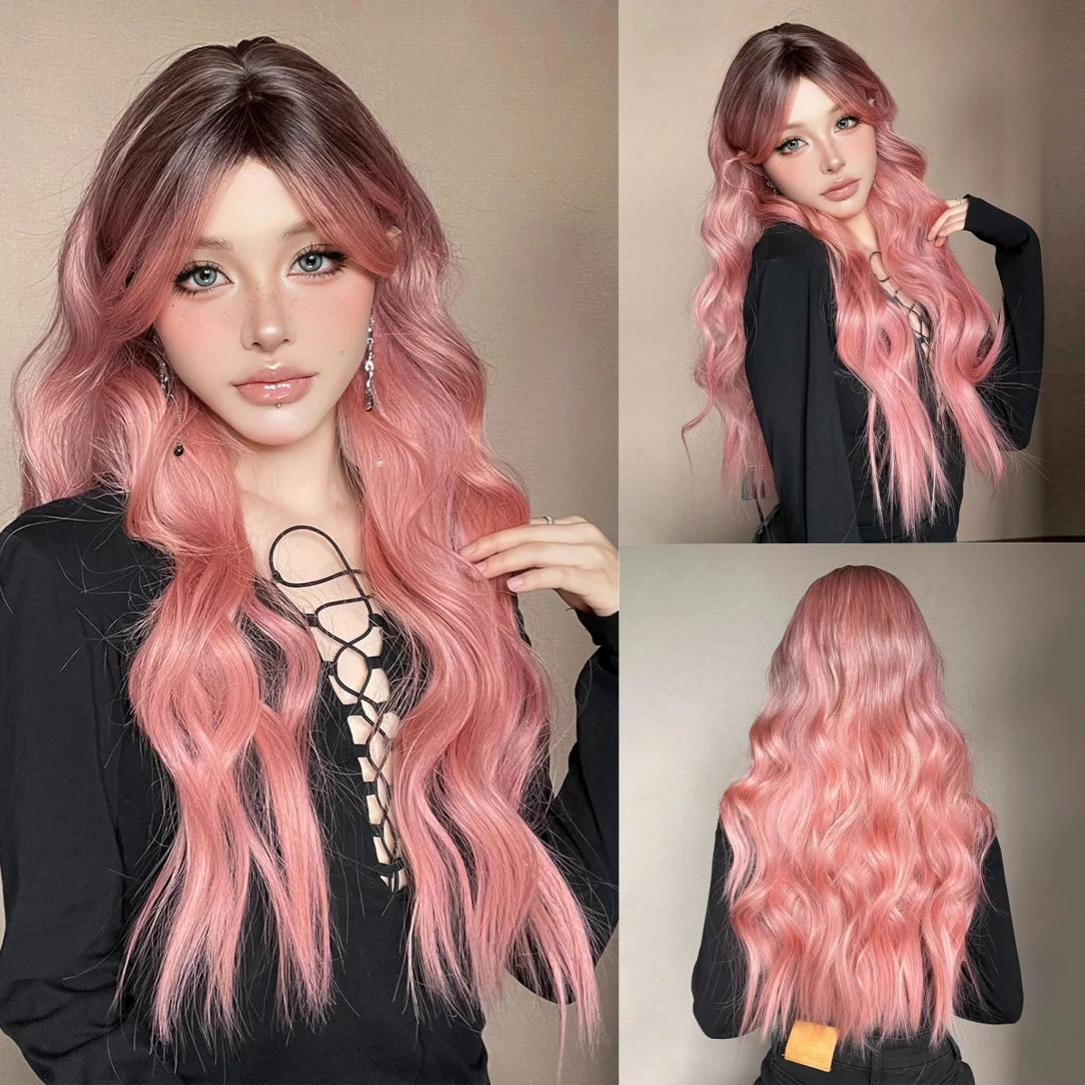 Allbell Magique Blue Hair Wig with Bangs Long Wavy Synthetic Wig Baby Blue Curly Wig for Women Daily Party Use Heat Resistant