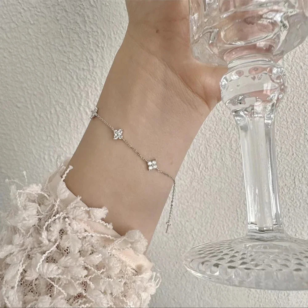 New Stainless Steel Zircon Necklaces for Women 18K Gold Plated Four Leaf Grass Collar Chain Necklace Luxury Jewelry Gift