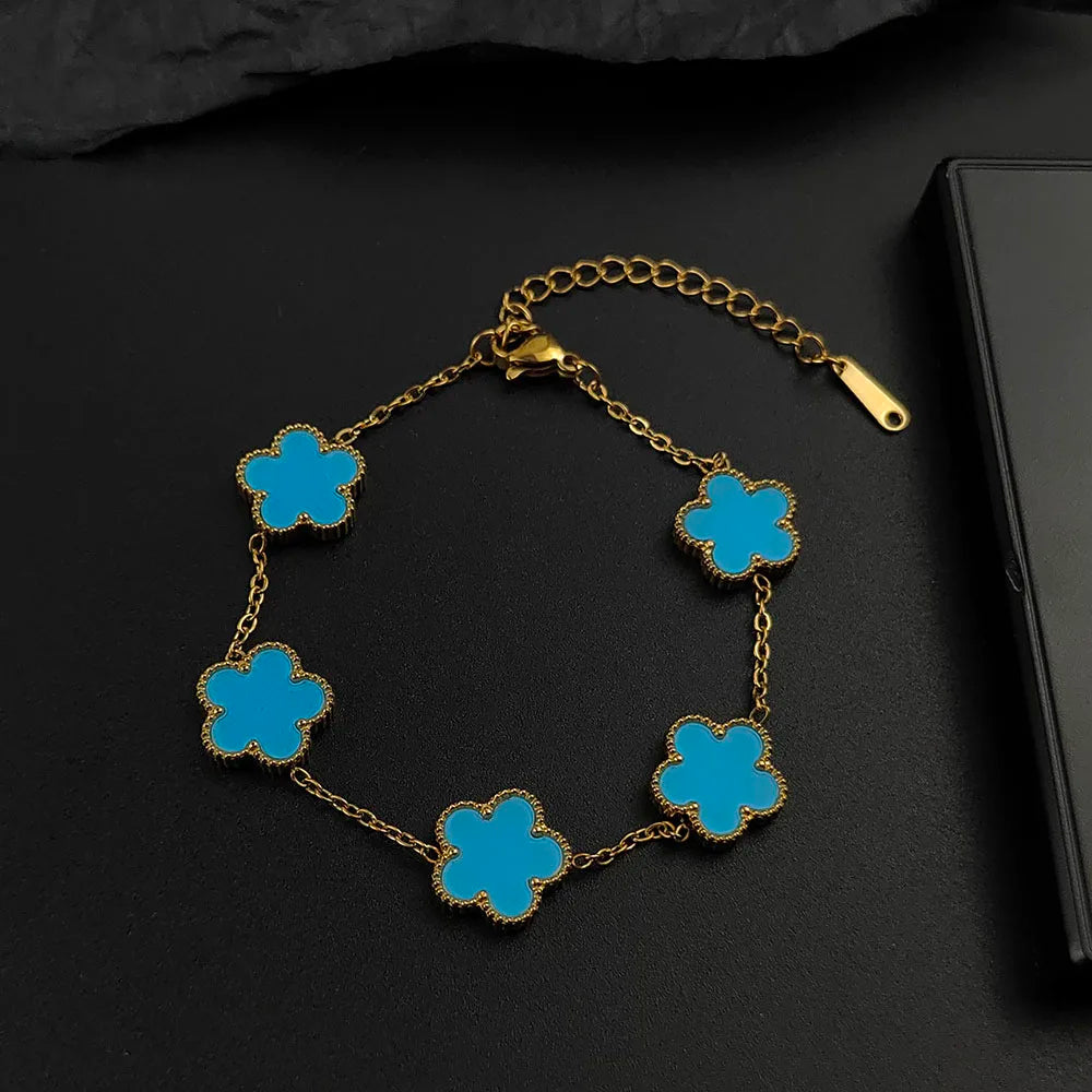 Mussel five-leaf plum blossom stainless steel women's exquisite chain bracelet, 18K gold plated, light luxury, lucky jewelry