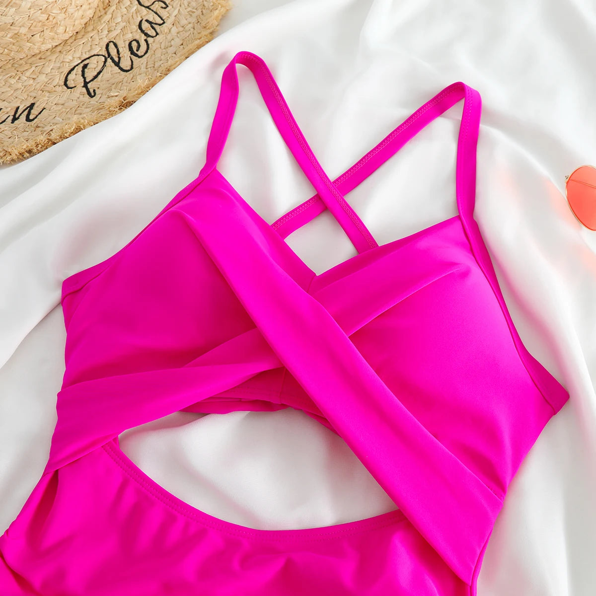 Sexy Hollow Cross Sling Swimwear Color Matching Backless Swimsuit One Piece Bikini Fashion Bathing Suits Swimming Suit For Women