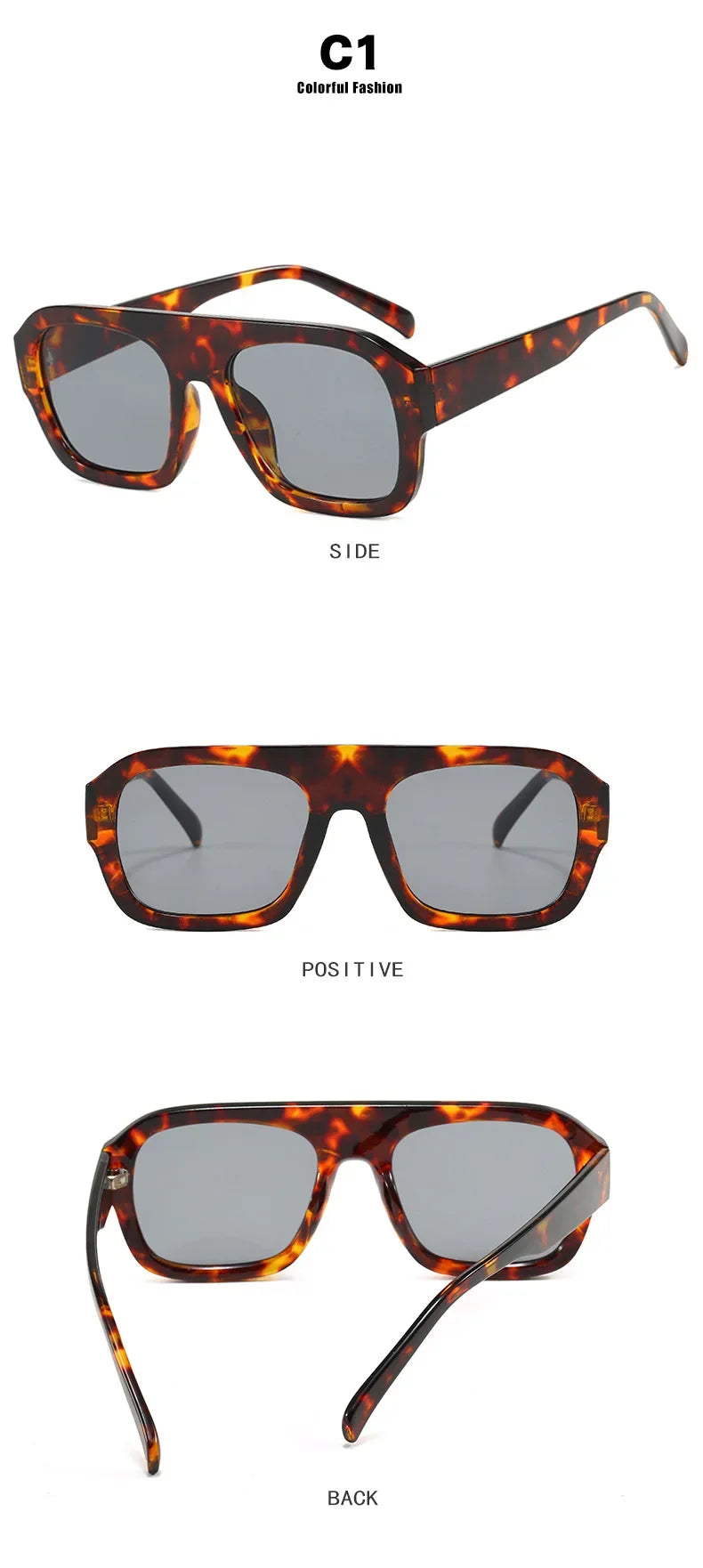 JNPCXI Fashion Square Women Sunglasses Shades UV400 Retro Leopard Tea Candy Color Gradient Men Punk Sun Glasses