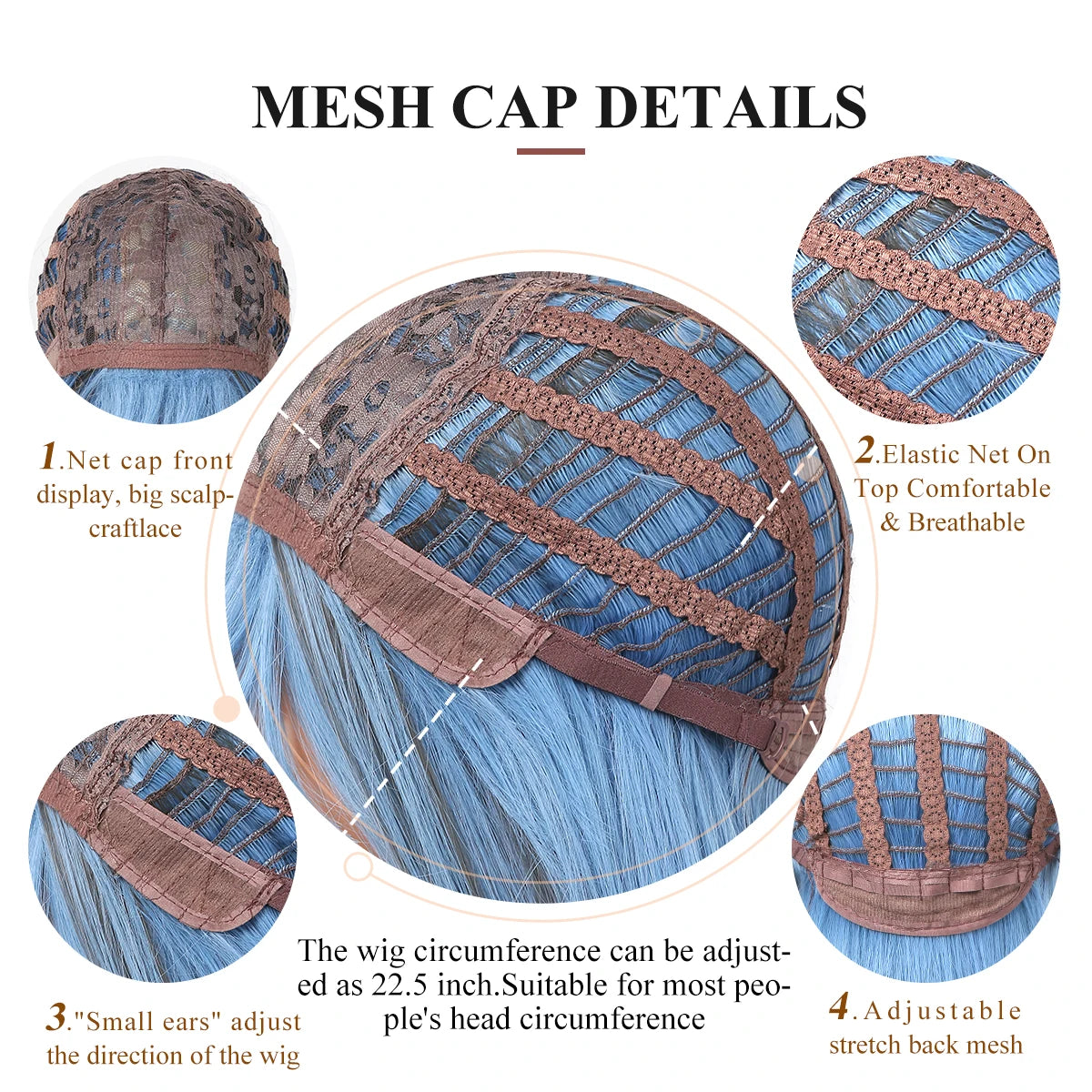 Blue with Grey Highlight Long Straight Synthetic Wigs with Bangs Cosplay Hairs Wig for Women Daily Natural Heat Resistant