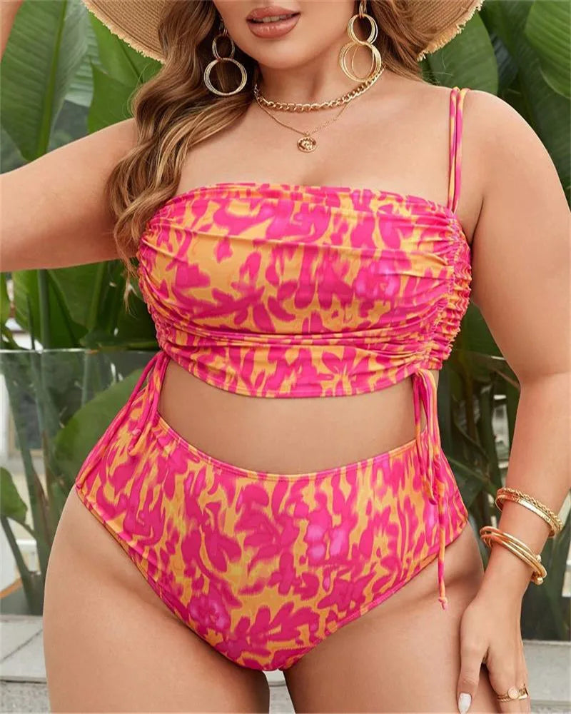 2025 Print Two Piece Plus Size Bikini Women Strapped Large Swimsuit High Waist Lady Chubby Swimwear Beach Curvy Bathing Suit