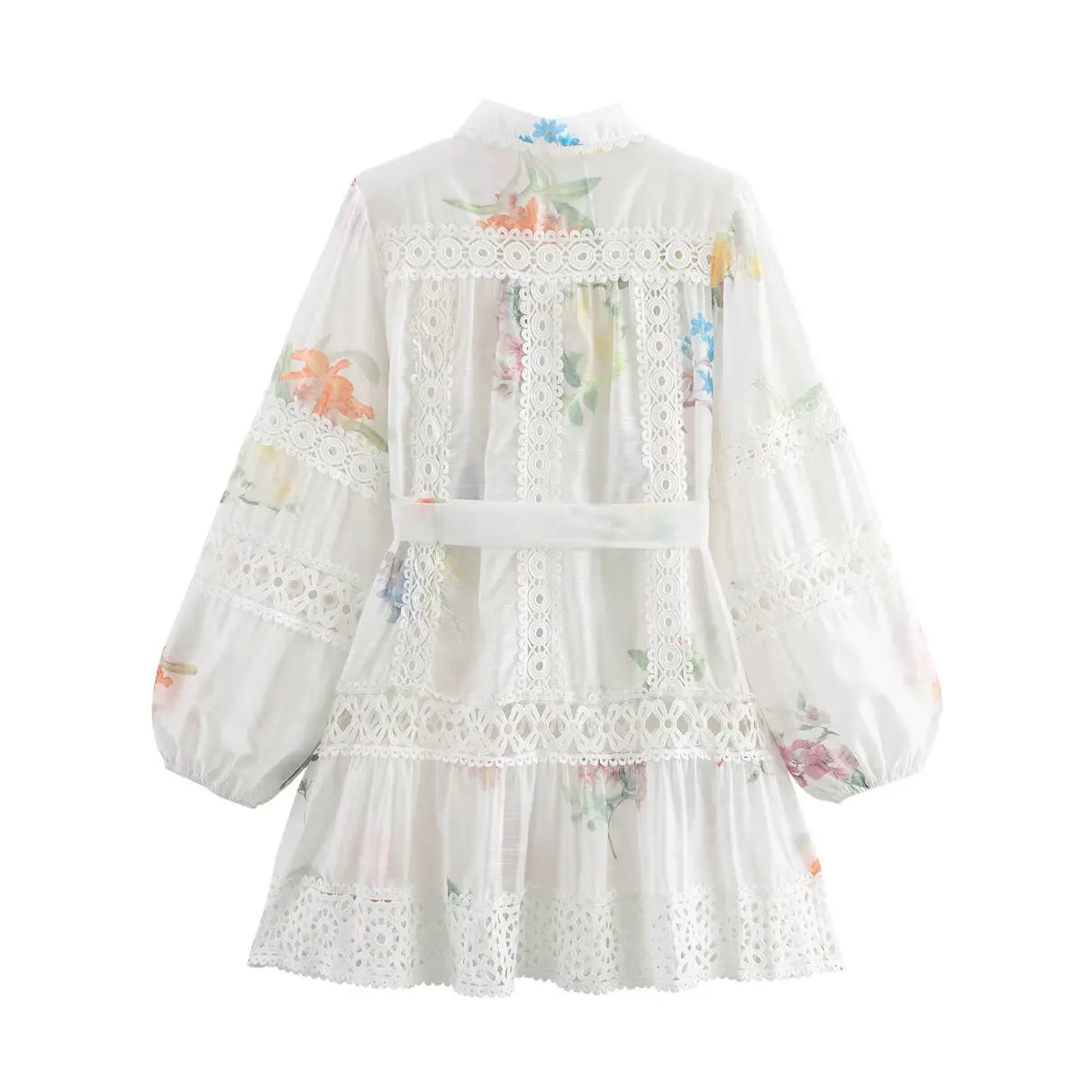 Women White Flower Print Dress Vintage Lace Patchwork Long Sleeve Evening Dress Y2k Birthday Party One Piece Frocks Clothes 2025