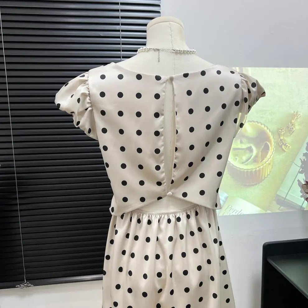 Absobe French Lace Patchwork Satin Polka Dot A-Line Maxi Dress For Women Elegant Backless Long Gown Chic Birthday Party Outfit