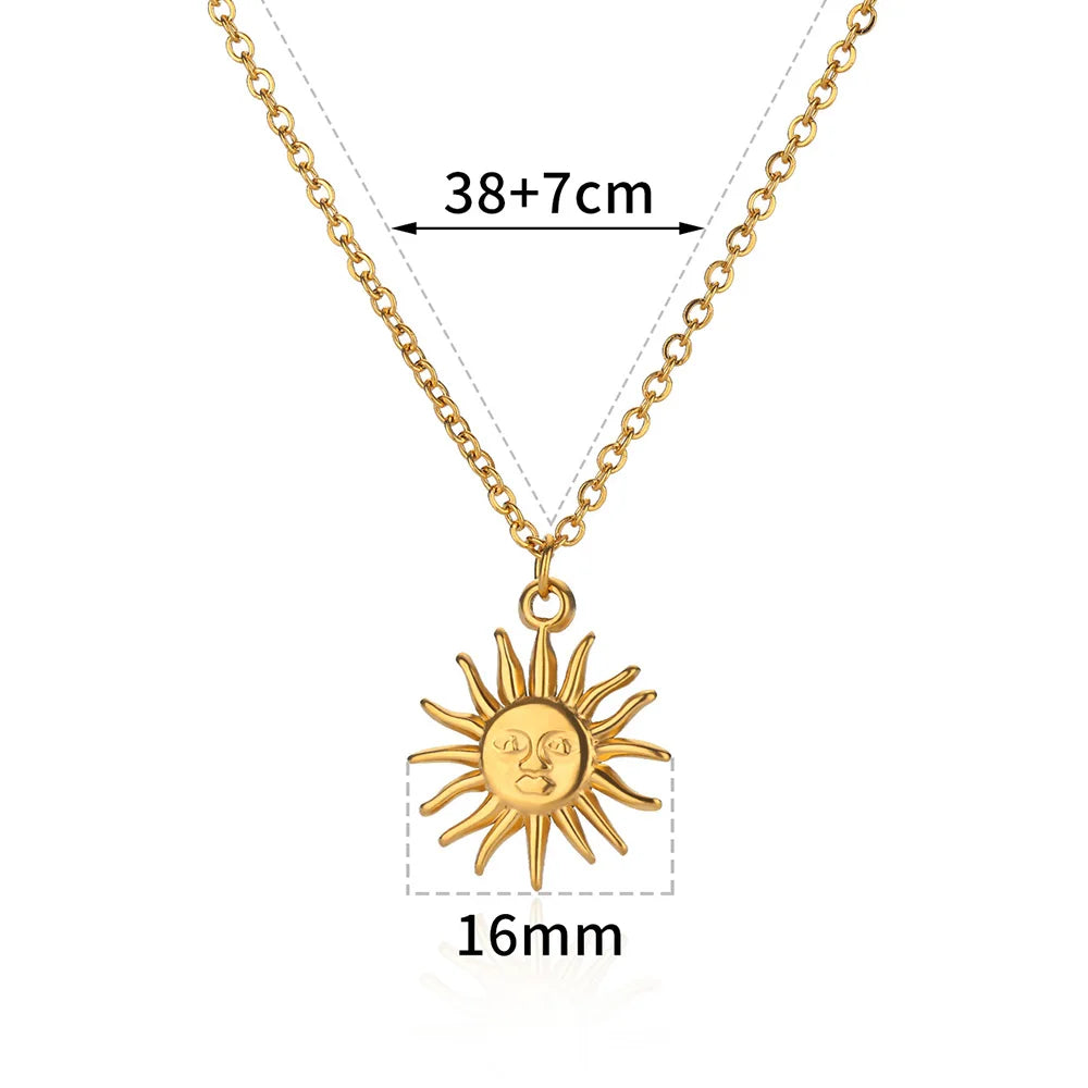 Stainless Steel Geometric Necklace For Women Fashion Sun Sunflower Pendant Clavicle Chain Aesthetic Jewelry Accessories Femme