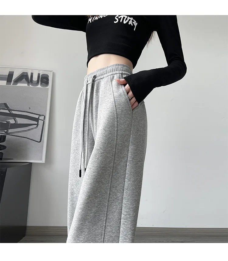 Casual High Waist Wide Leg Pants for Women – Korean Style Loose Fit Sweatpants, Trendy Streetwear Trousers